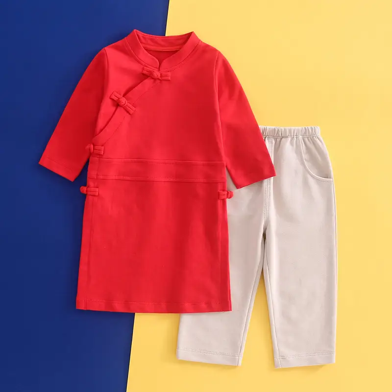 Red Han Dynasty Boys Girls Long Sleeve Suit