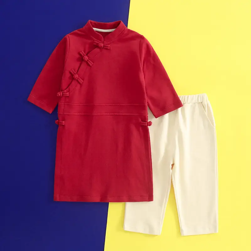 Red Han Dynasty Boys Girls Long Sleeve Suit