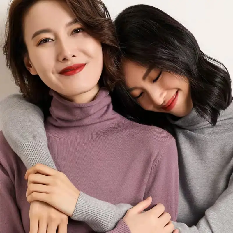 Women Wool Turtleneck Sweater Pink Large - Image 14