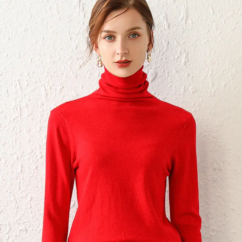 Women Wool Turtleneck Sweater Pink Large - Image 10