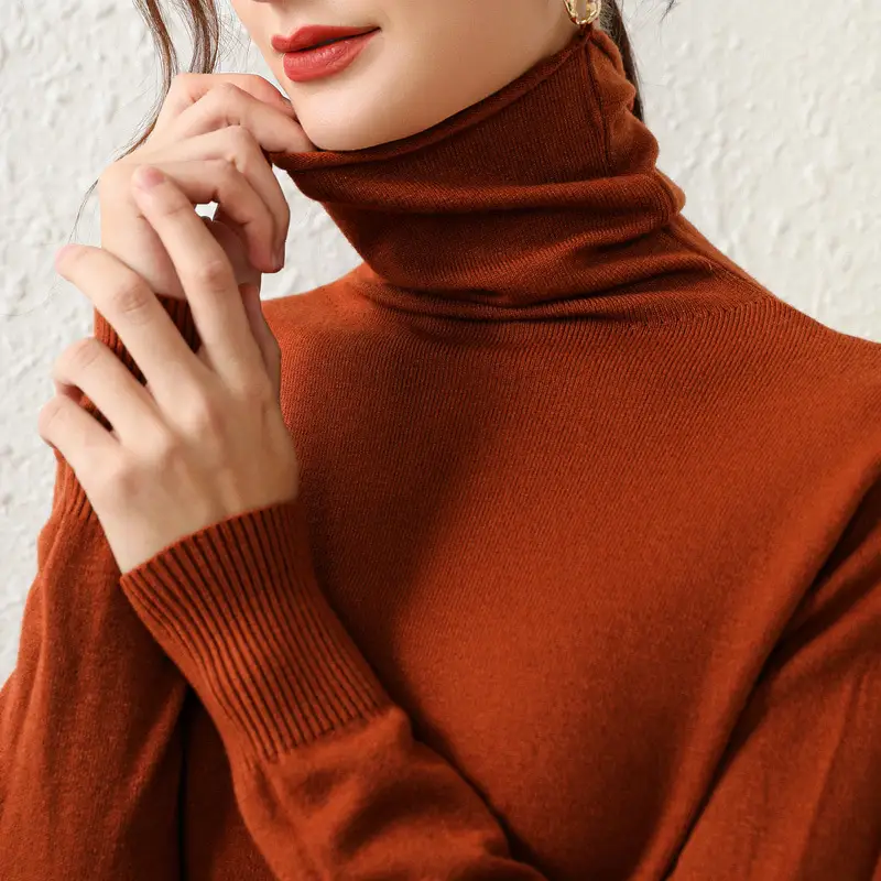 Women Wool Turtleneck Sweater Pink Large - Image 11