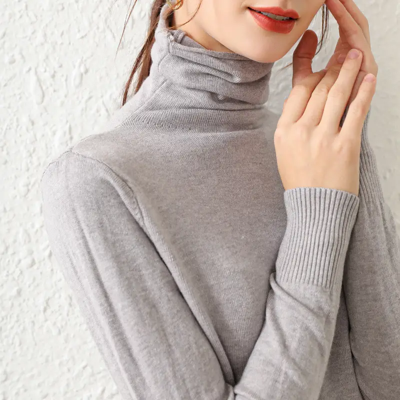 Women Wool Turtleneck Sweater Pink Large - Image 2