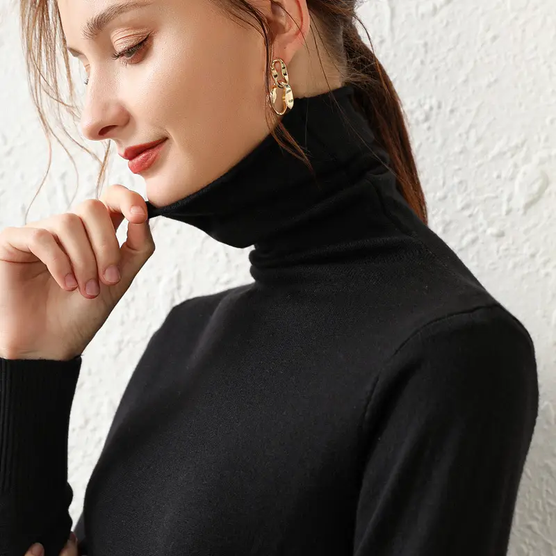 Women Wool Turtleneck Sweater Pink Large - Image 3