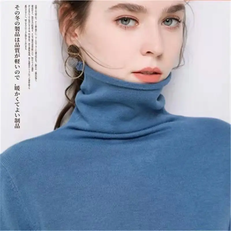Women Wool Turtleneck Sweater Pink Large - Image 4