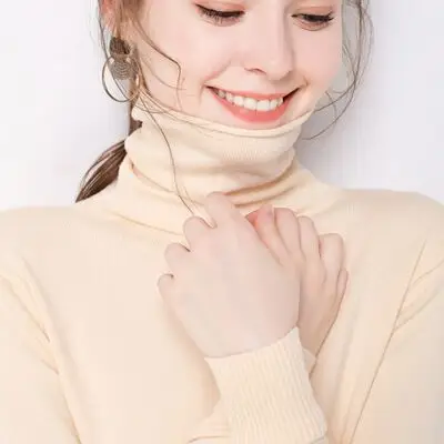Women Wool Turtleneck Sweater Pink Large - Image 5