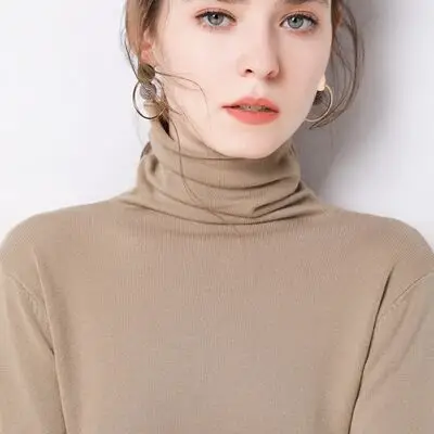 Women Wool Turtleneck Sweater Pink Large - Image 6