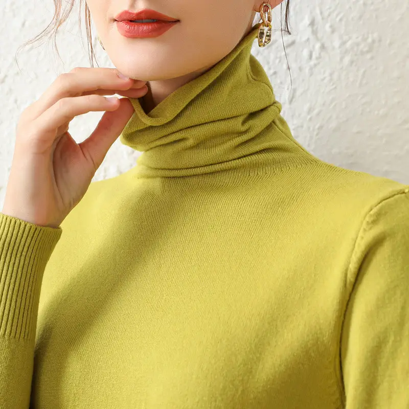 Women Wool Turtleneck Sweater Pink Large - Image 8