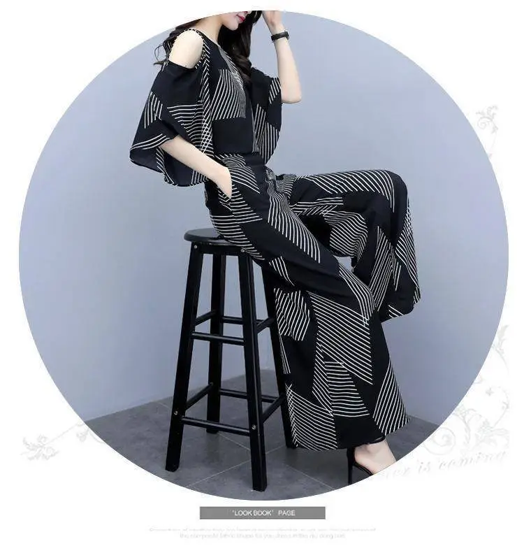 Korean-style 2-piece Women's Black Geometric Loose Pants — feature 19
