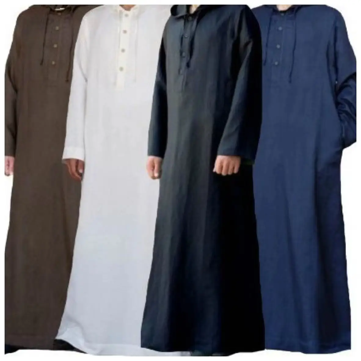 2022 New Muslim Hooded Shirt Navy Blue Long - Image 33