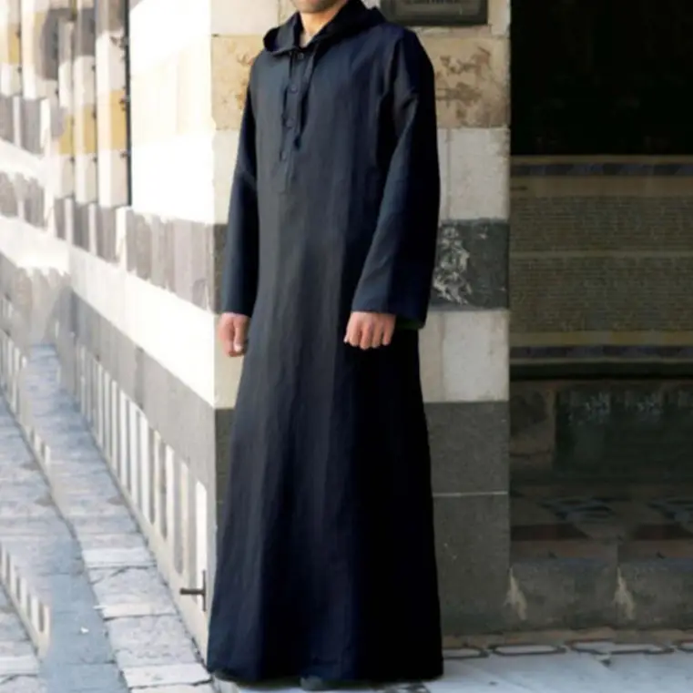 2022 New Muslim Hooded Shirt Navy Blue Long - Image 36