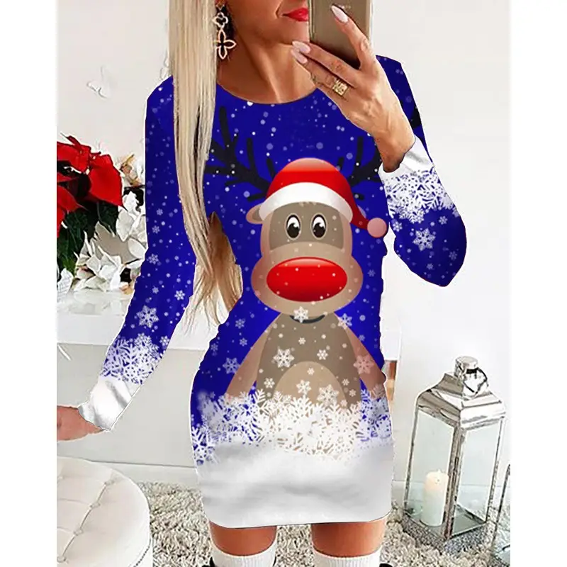 Women's Christmas Mini Dress with Santa Pig Design - Image 5