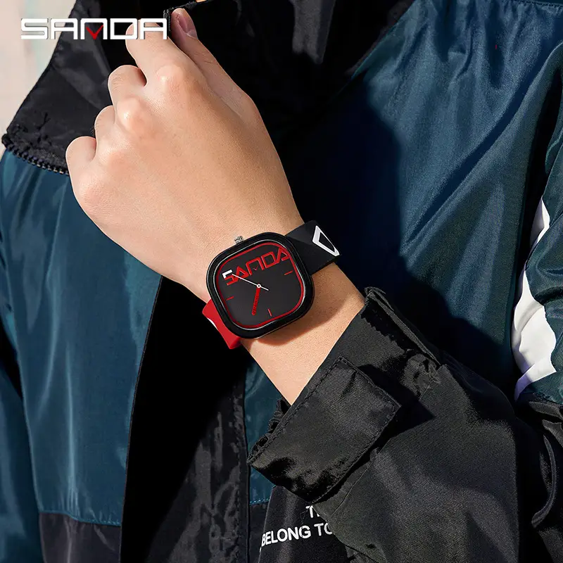 Sanda Cross-Border Best-Selling Silicone Strap Watches for Male and Female Students and Teenagers, Creative Tilted Square Quartz Watches, Dropshipping - Image 10