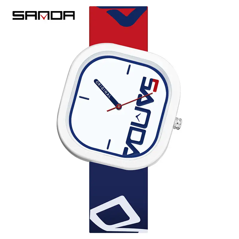 Sanda Cross-Border Best-Selling Silicone Strap Watches for Male and Female Students and Teenagers, Creative Tilted Square Quartz Watches, Dropshipping - Image 2
