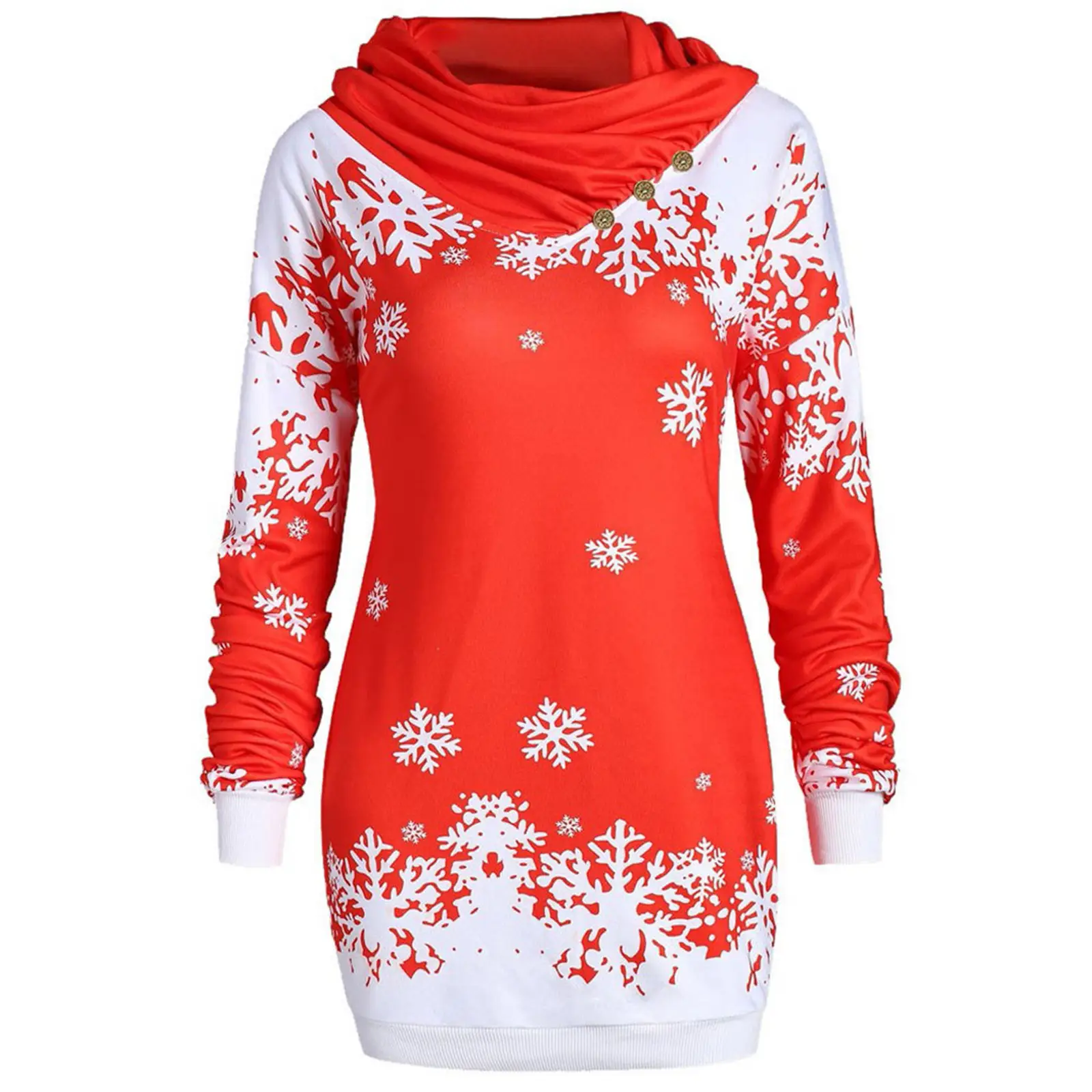 Snowflake Print Long Sleeve Hoodie Black White