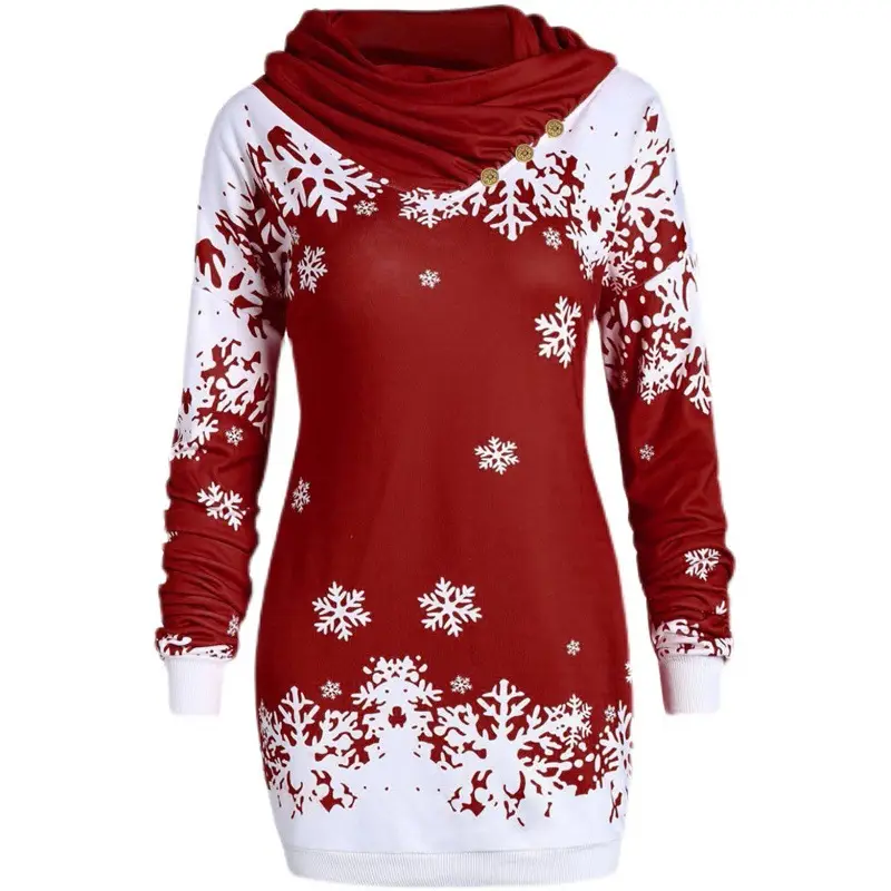 Snowflake Print Long Sleeve Hoodie Black White