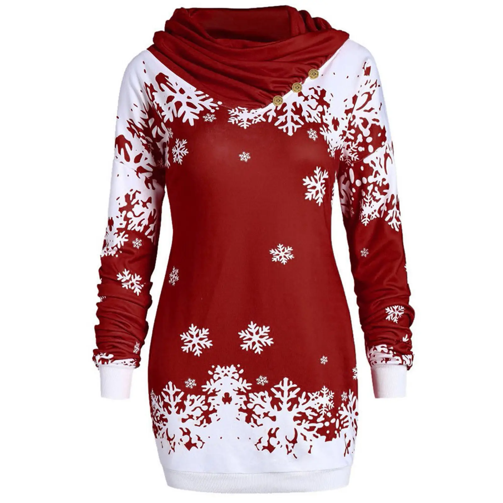 Snowflake Print Long Sleeve Hoodie Black White — feature 15