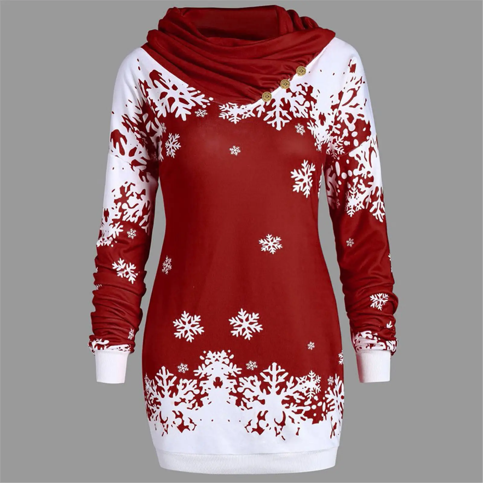 Snowflake Print Long Sleeve Hoodie Black White — feature 16