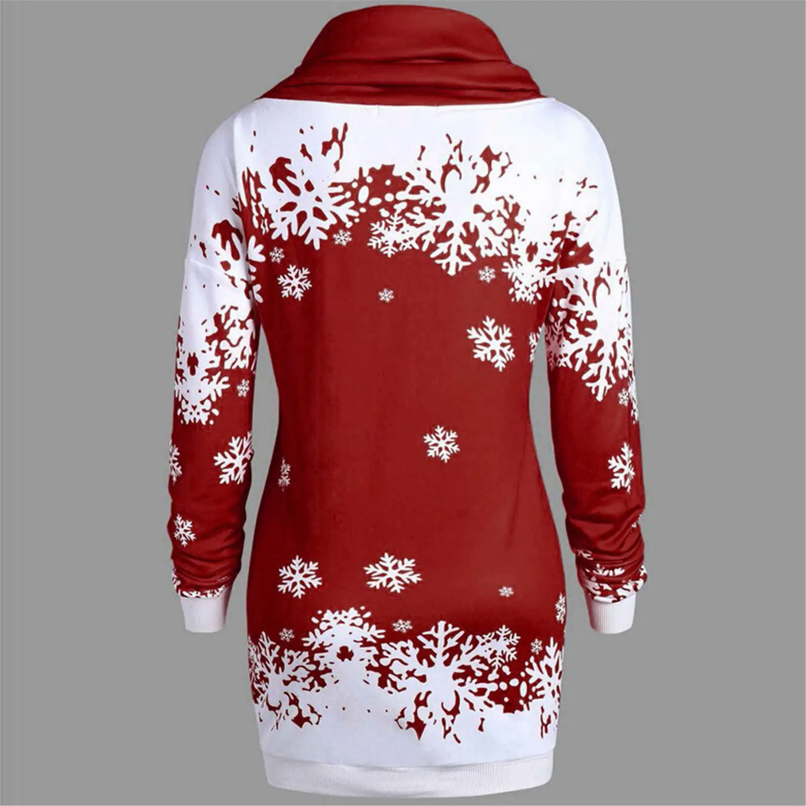 Snowflake Print Long Sleeve Hoodie Black White — feature 19
