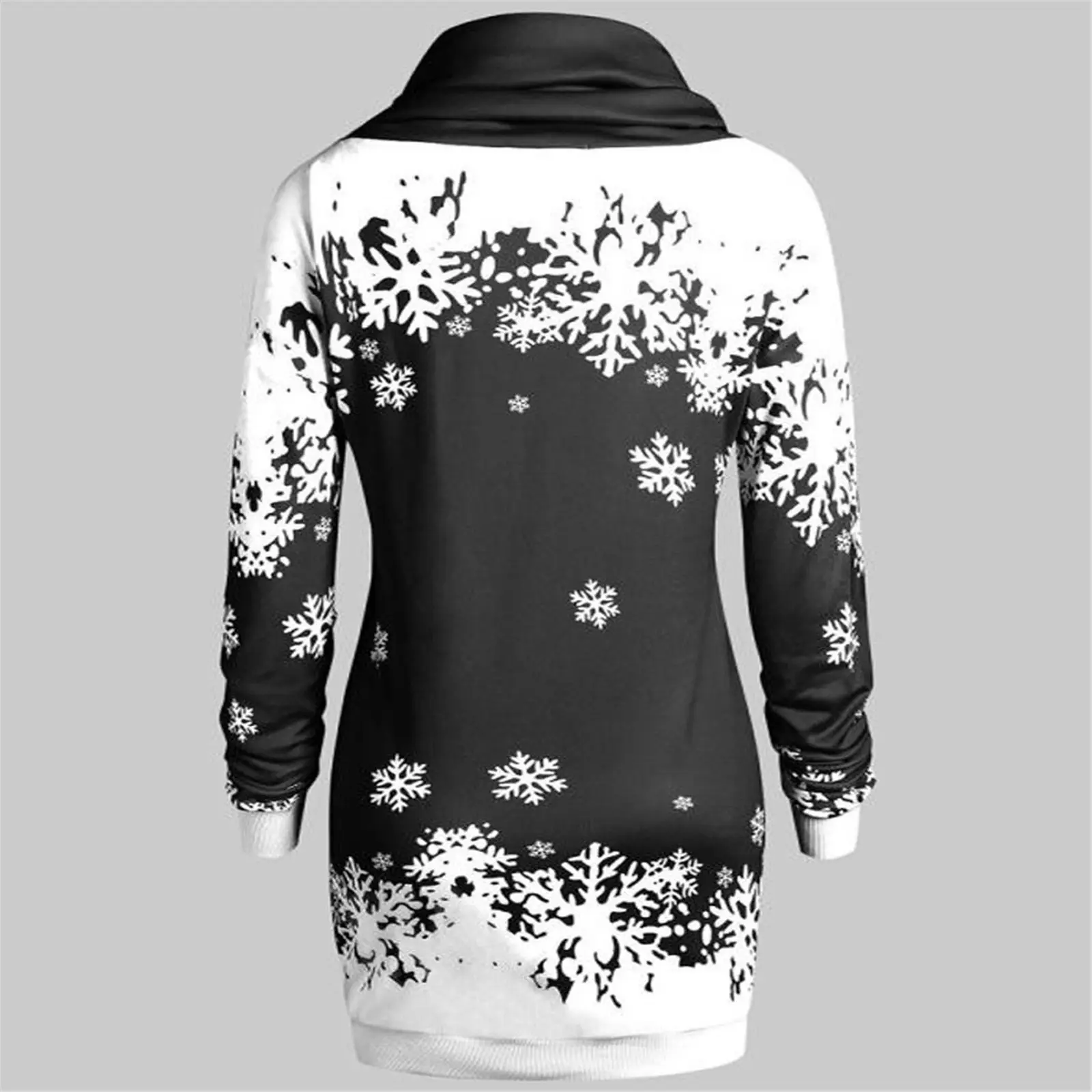 Snowflake Print Long Sleeve Hoodie Black White — feature 6