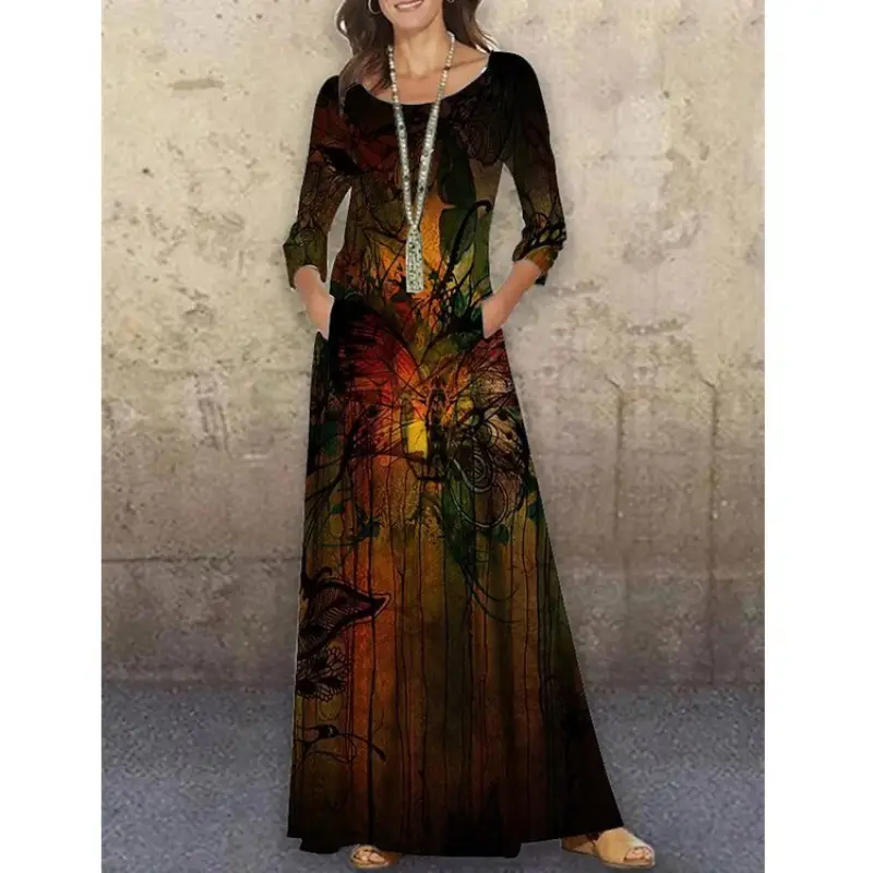 2021 Floral Knitted Long Dress Large Size - Image 13