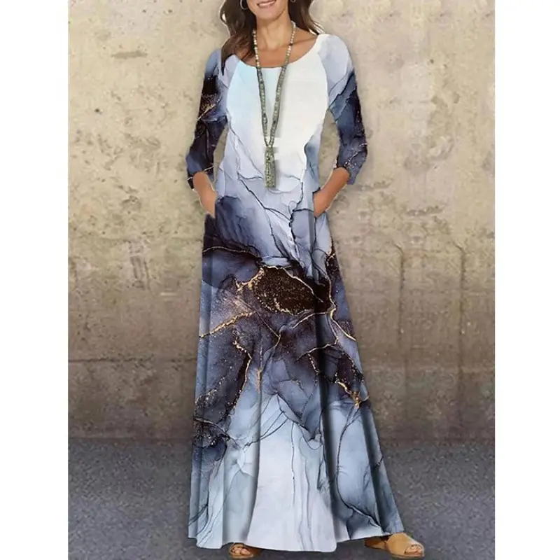 2021 Floral Knitted Long Dress Large Size - Image 14