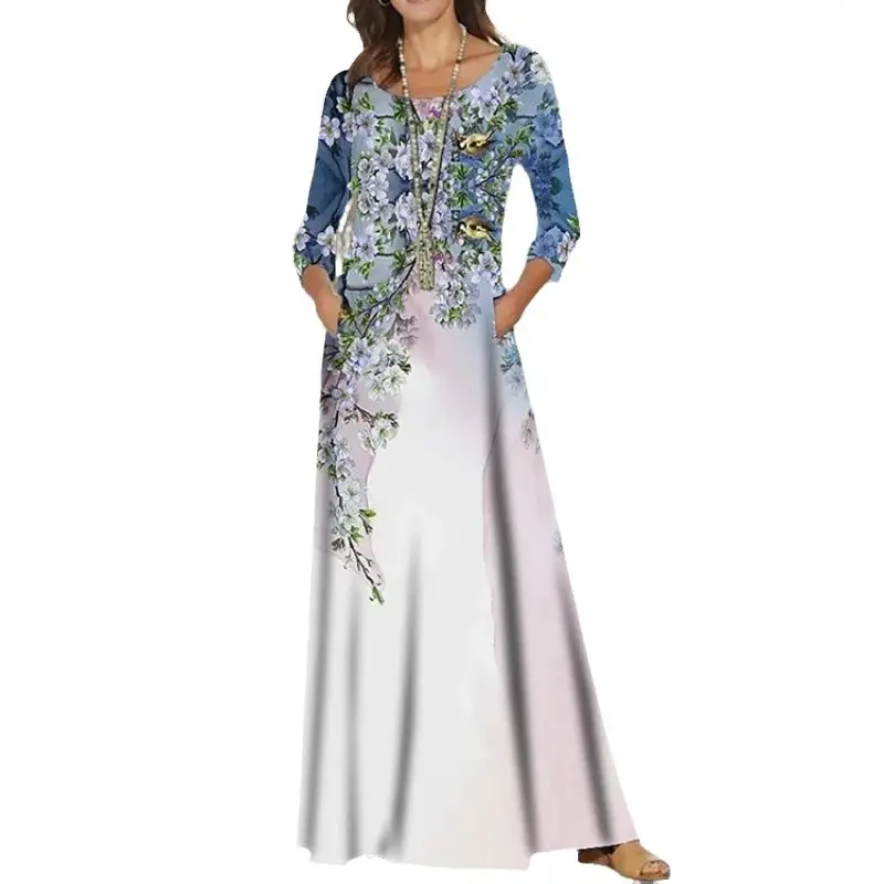 2021 Floral Knitted Long Dress Large Size - Image 15