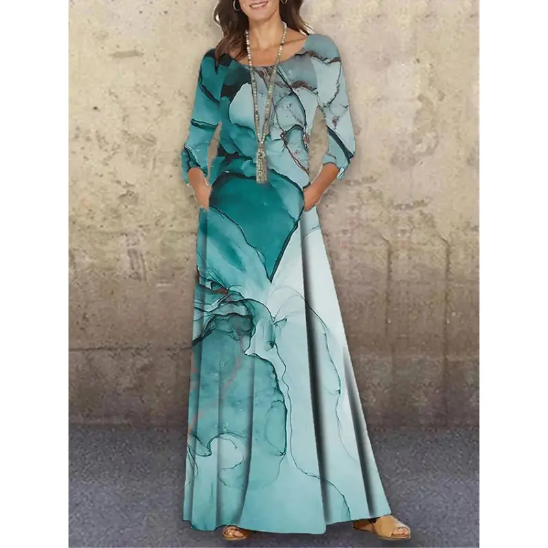 2021 Floral Knitted Long Dress Large Size - Image 10