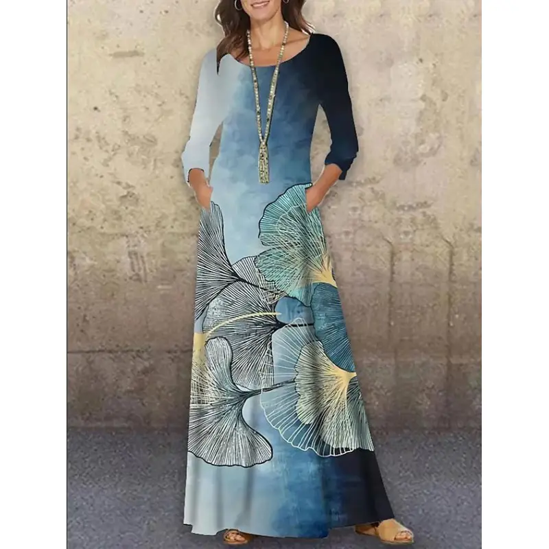 2021 Floral Knitted Long Dress Large Size - Image 2
