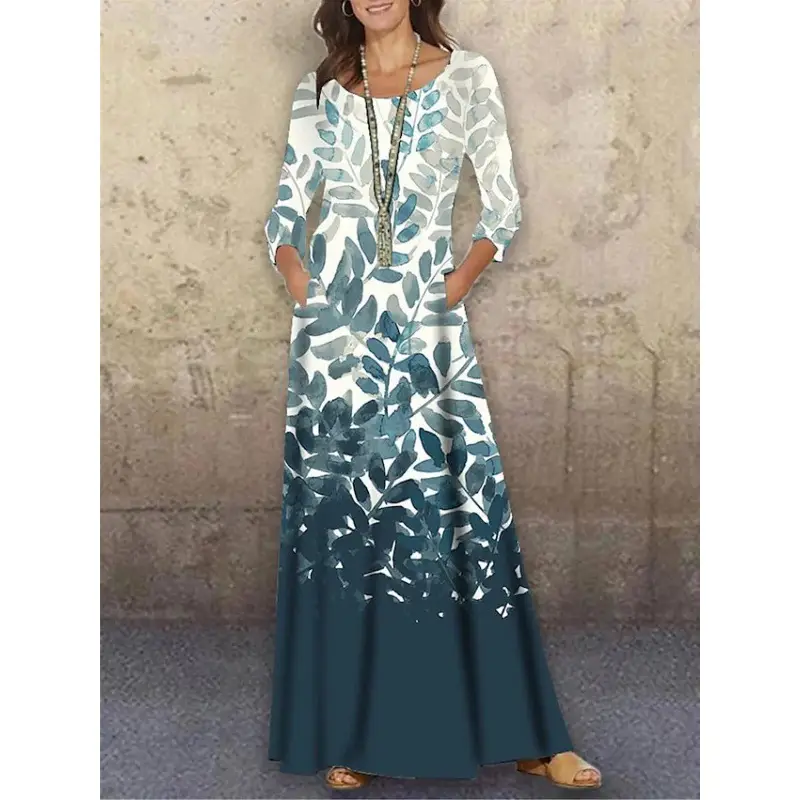 2021 Floral Knitted Long Dress Large Size - Image 3