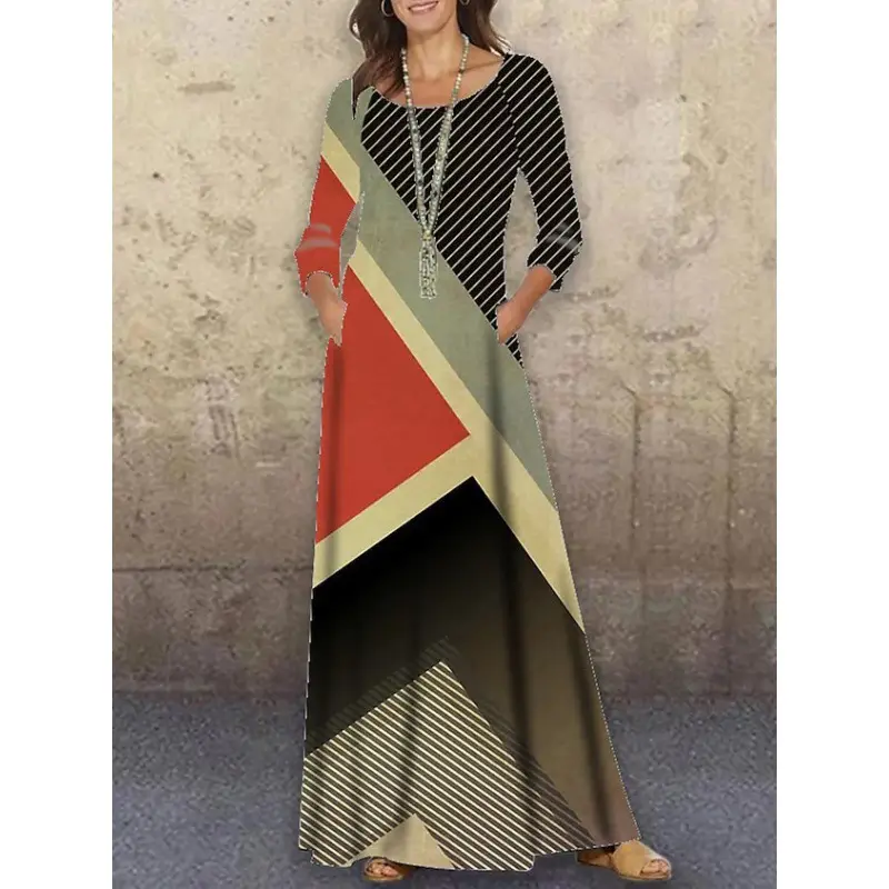 2021 Floral Knitted Long Dress Large Size - Image 4