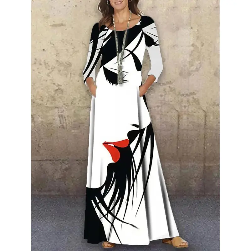 2021 Floral Knitted Long Dress Large Size - Image 5