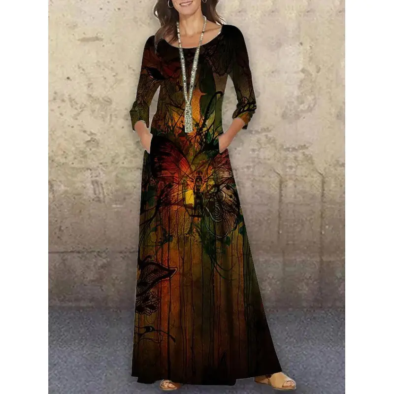2021 Floral Knitted Long Dress Large Size - Image 6