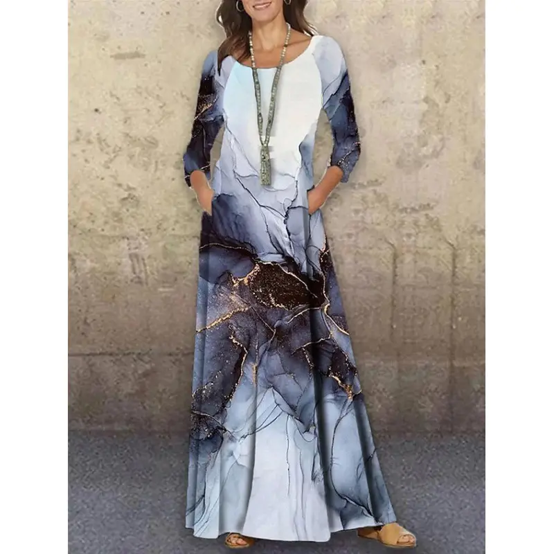 2021 Floral Knitted Long Dress Large Size - Image 7