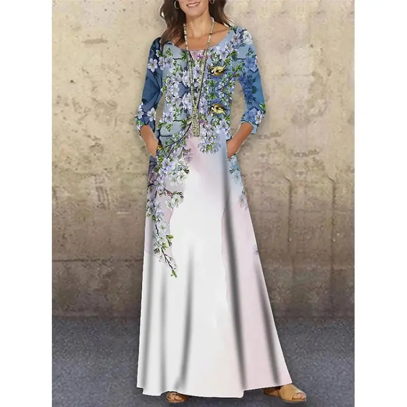 2021 Floral Knitted Long Dress Large Size - Image 8