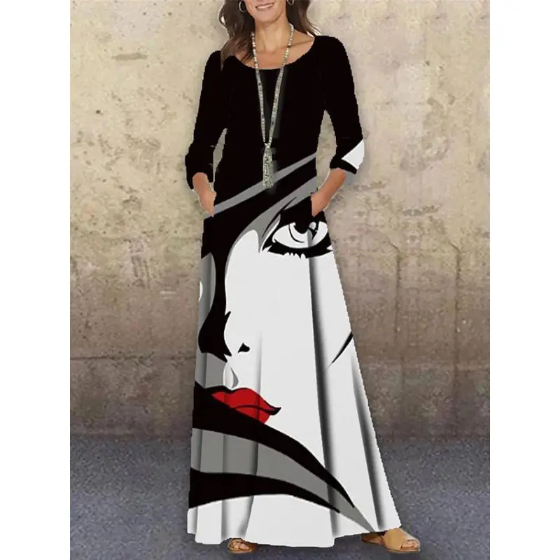 2021 Floral Knitted Long Dress Large Size - Image 9