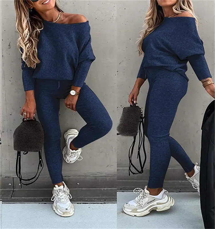 Women's Beige Jersey Jogger Pants with Loose Top & White Sneakers - Image 4