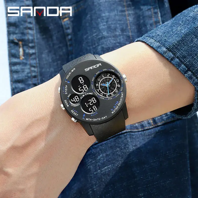 Sanda Men's Black Multi-Function Electronic Watch - Image 7