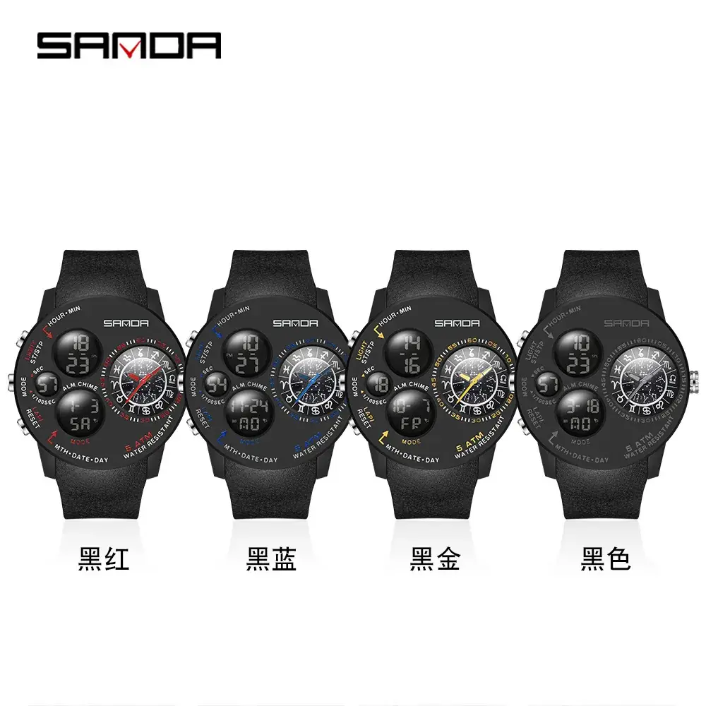 Sanda Men's Black Multi-Function Electronic Watch - Image 8