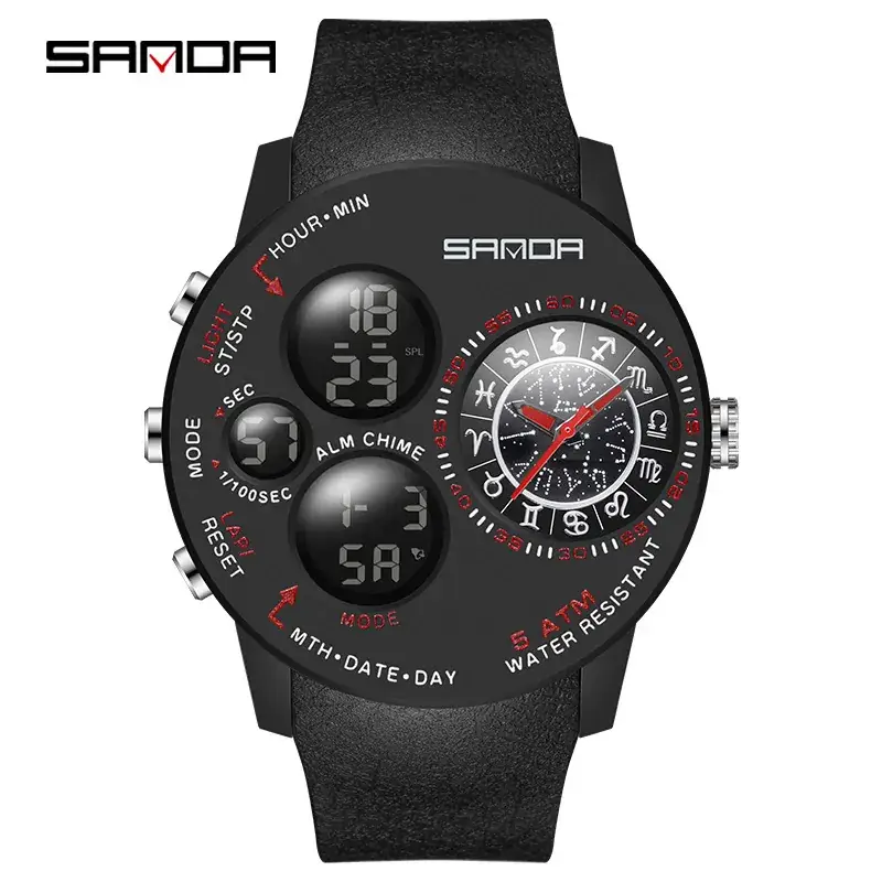 Sanda Men's Black Multi-Function Electronic Watch - Image 3