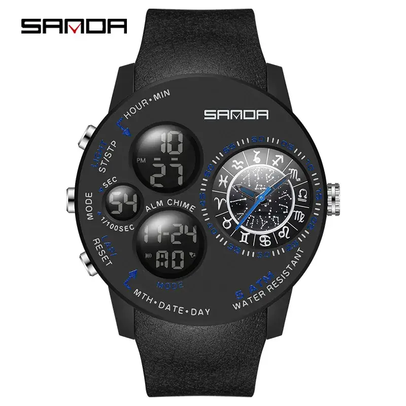 Sanda Men's Black Multi-Function Electronic Watch - Image 4