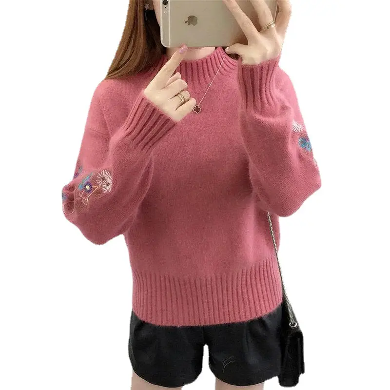 Women Blue Embroidered Knit Pullover with Embroidered Sleeves - Image 13
