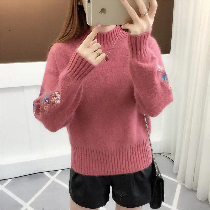 Women Blue Embroidered Knit Pullover with Embroidered Sleeves — feature 8