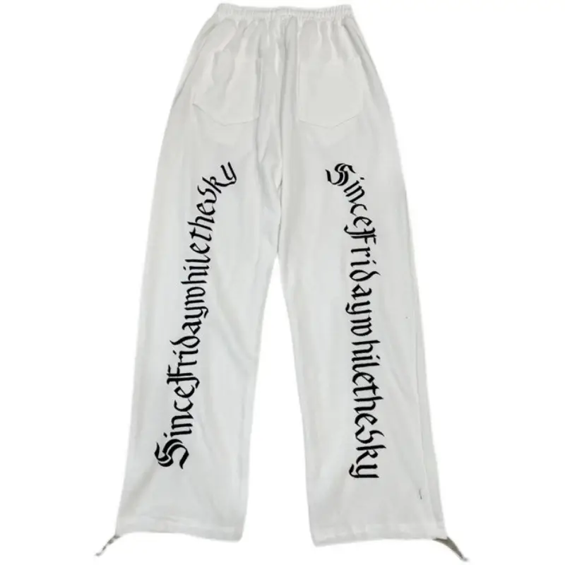 Women Cotton Letter Printed Spring Pants White Drawstring Casual