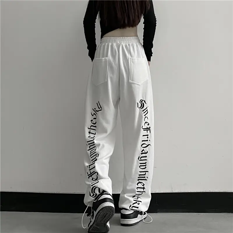 Women Cotton Letter Printed Spring Pants White Drawstring Casual — feature 11