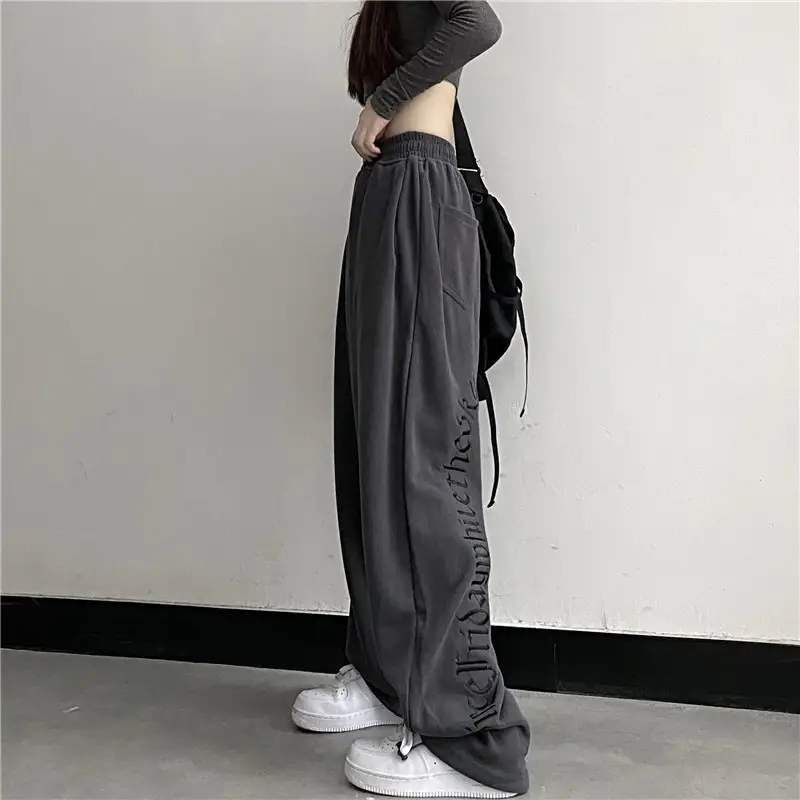 Women Cotton Letter Printed Spring Pants White Drawstring Casual — feature 3