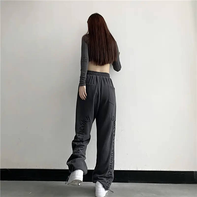 Women Cotton Letter Printed Spring Pants White Drawstring Casual — feature 4