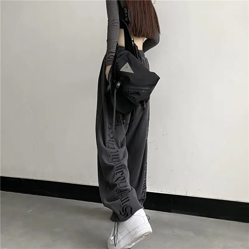 Women Cotton Letter Printed Spring Pants White Drawstring Casual — feature 8