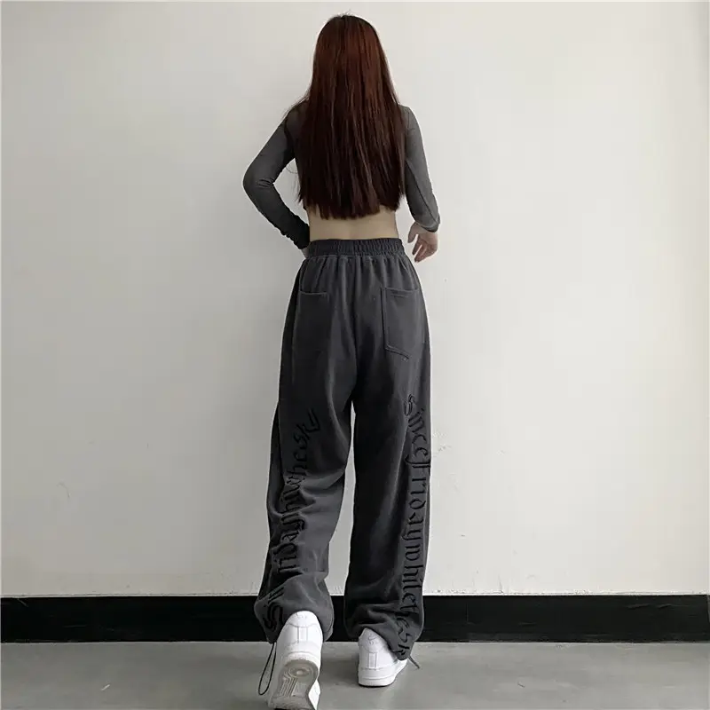 Women Cotton Letter Printed Spring Pants White Drawstring Casual — feature 9