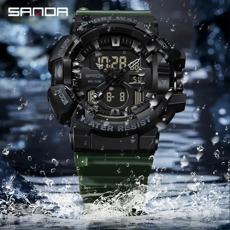 Sanda Black Dual Display Waterproof Sports Watch