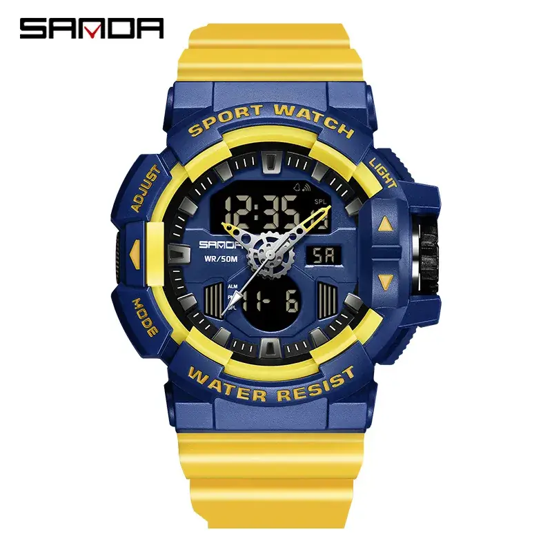 Sanda Black Dual Display Waterproof Sports Watch
